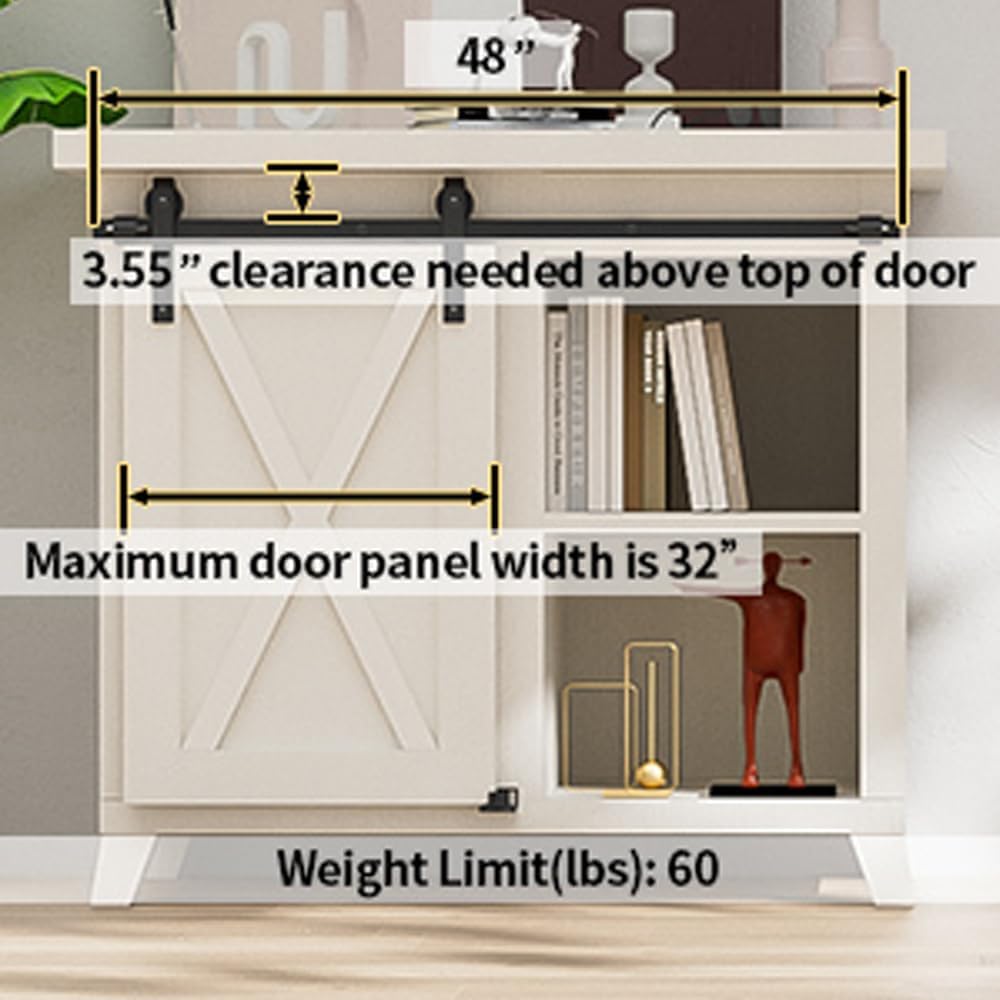 4FT Super Mini Barn Door Hardware Kit, Sliding Single Door Track Roller Kit for Cabinets Wardrobe TV Stand, J Shape(No Cabinet)