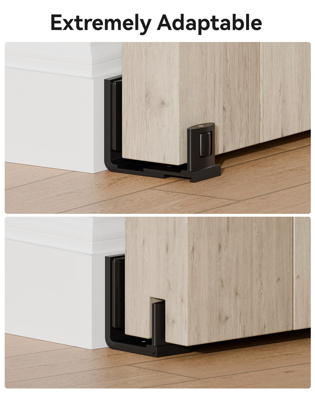 Sliding Barn Door Bottom Floor Guide, Adjustable U Shape Flexible Flush Design, Aluminum Alloy with Smooth Nylon Rollers, Wall Mounted