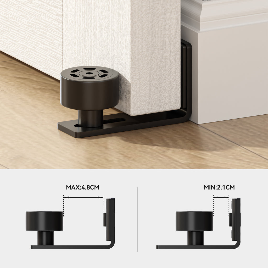 2PCS AONAYIOA Adjustable Roller Sliding Barn Door Bottom Floor Guide, Wall Mounted Barn Floor Guide, with Flush Flat Bottom, Fit All Size(Black)