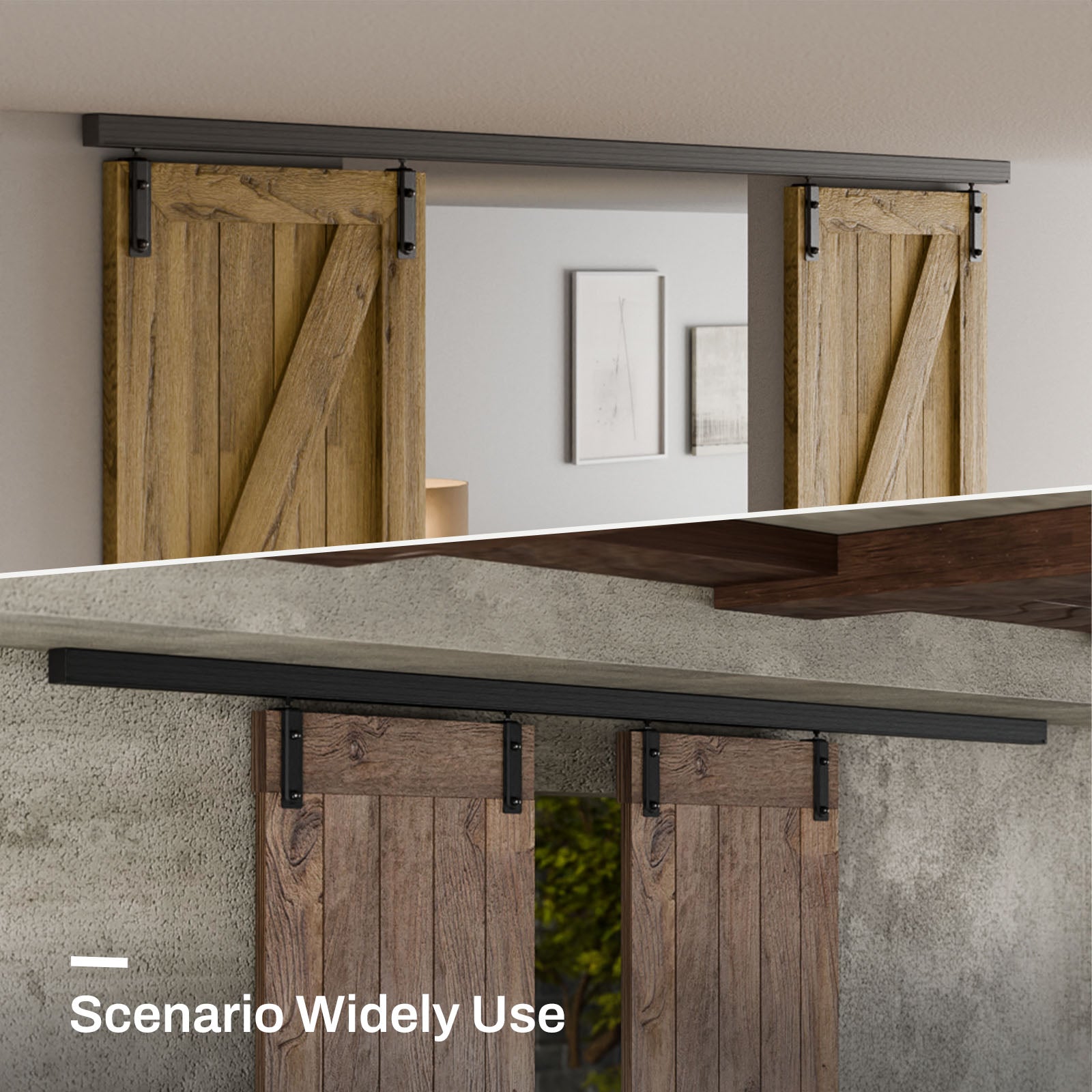 Ceiling Mount Box Rail Barn Door Hardware Heavy Duty Sliding Track, Aluminium Alloy Kit for Double Door (No Panel)