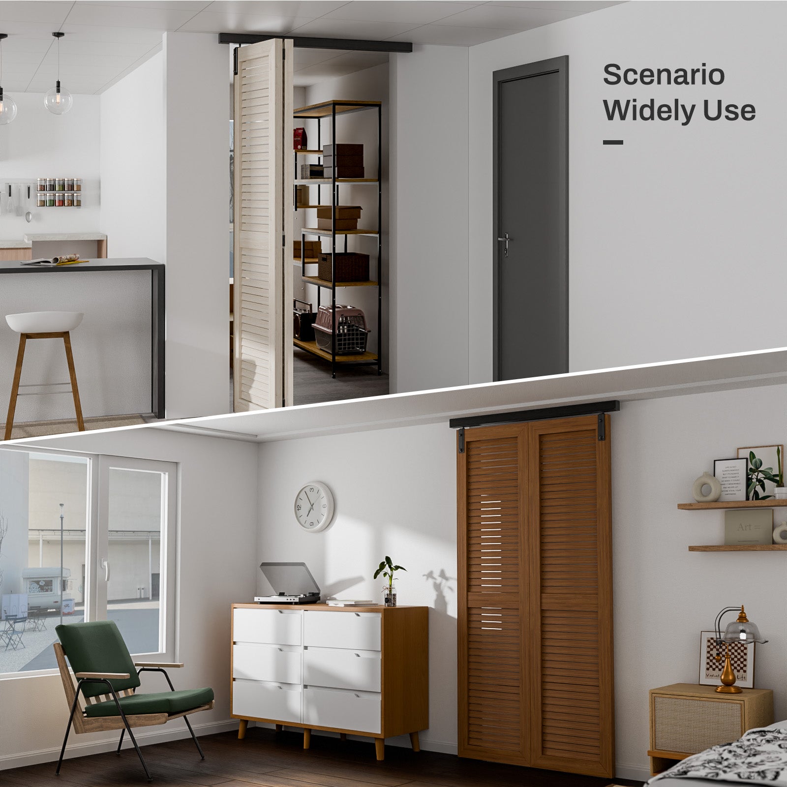 Ceiling Mount Box Rail Hardware Bifold Sliding Barn Door Hardware Heavy Duty Sliding Barn Door Track, Aluminium Alloy Kit for 2 Doors (No Door)