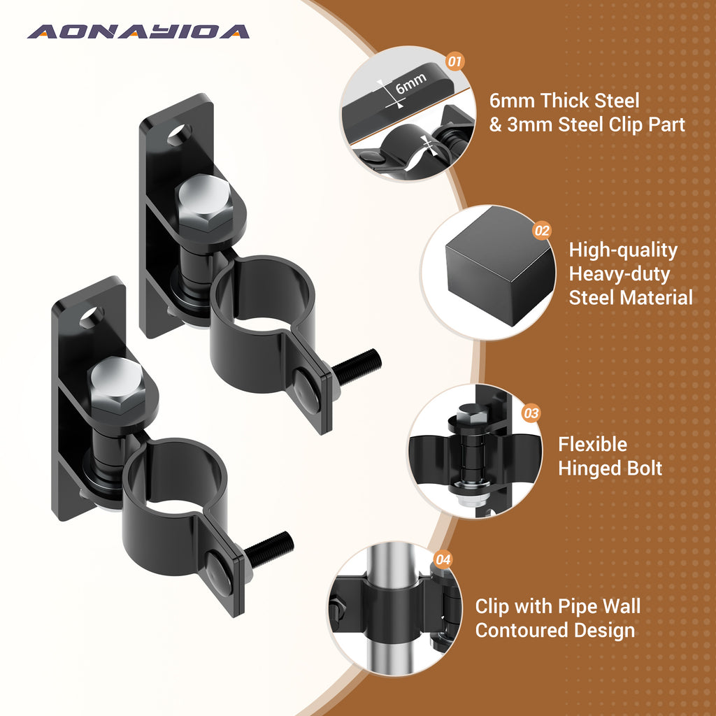 Farm Gate Hinges Heavy Duty, Fits 1-3/8'' Outer Diameter Pipes/Posts, Wall Mount Fence Hinges for Outdoor Gates, Carbon Steel Electroplating Surface Finishing (2 Pack)