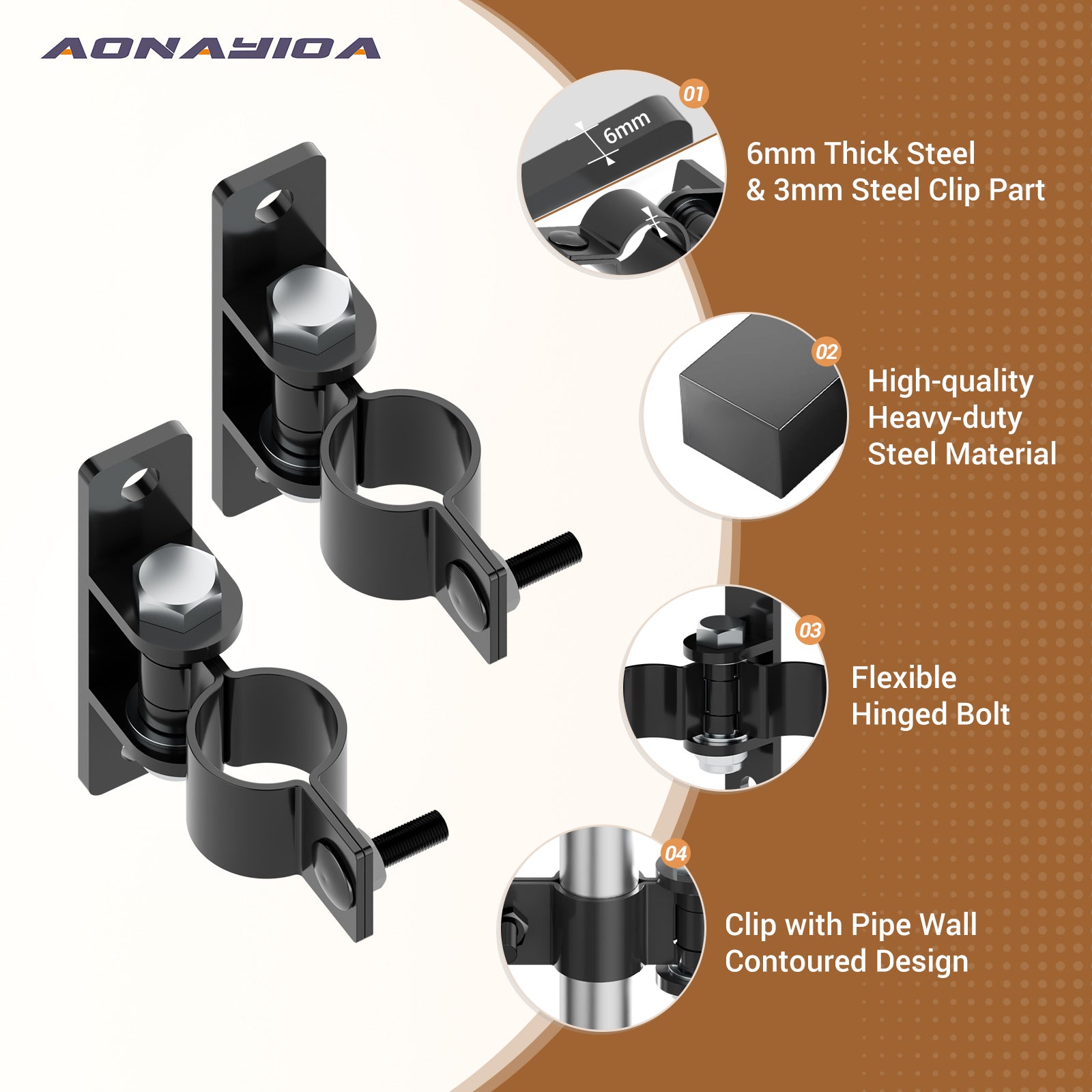 Farm Gate Hinges Heavy Duty, Fits 1-3/8'' Outer Diameter Pipes/Posts, Wall Mount Fence Hinges for Outdoor Gates, Carbon Steel Electroplating Surface Finishing (2 Pack)