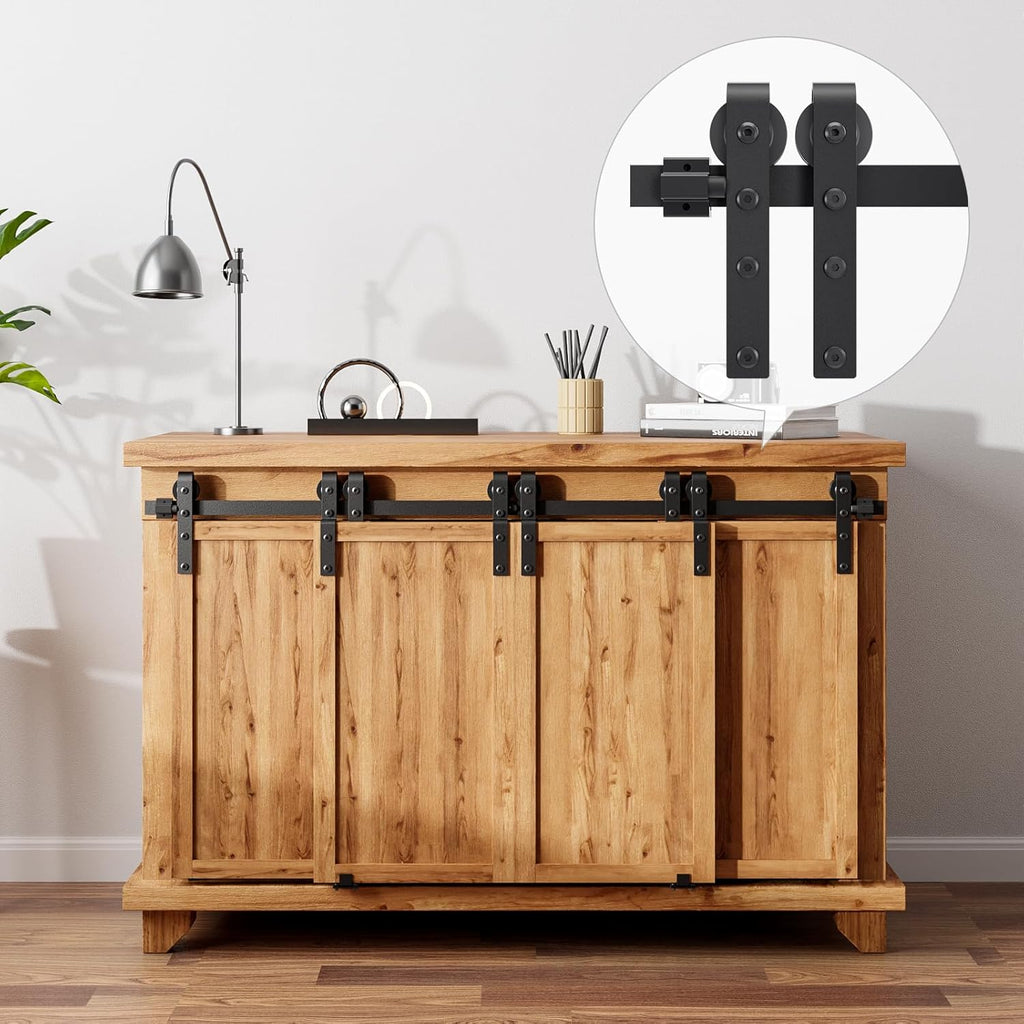 AONAYIOA 8FT/244CM Kabinett Mini Schiebetür Hardware-Kit, schiebetürbeschlag,schiebetür komplettset,Schiebegeräuschlos,für Eintürige TV-Ständer, Kleiner Kleiderschrank (Keine Schranktür)