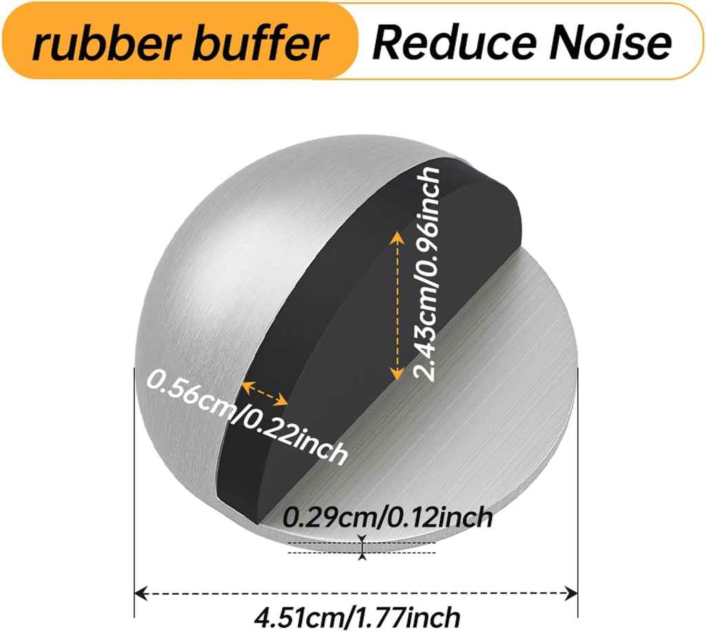 4 Pack Door Stoppers, 3M Adhesive Door Stopper, Stainless Steel Half Dome Floor Door Stop, Brushed Nickel Door Stops, No Drill Door Stopper for Office, Bedroom,Bath Shower Room (Non-magnetic)