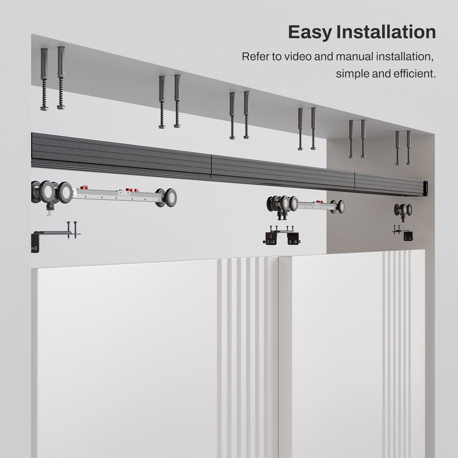 Bypass Sliding Closet Door Hardware Track, Heavy Duty Aluminum Closet Door Hardware Bypass Door Hardware, Soft Close Barn Door Hardware Kit (No Door)