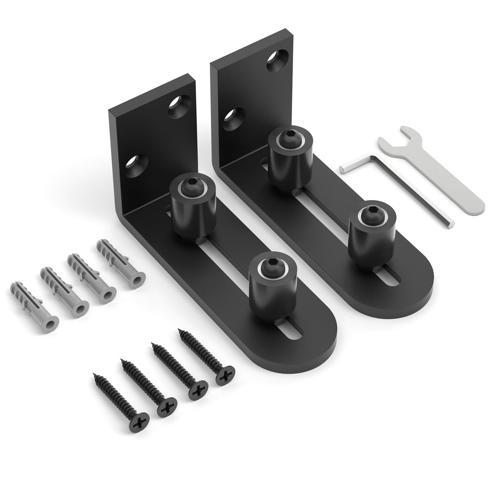 AONAYIOA Verstellbare Bodenführung für Schiebetüren, 2-Rollen-Design, flacher Boden, Wandmontage, schwarz (2Stk)