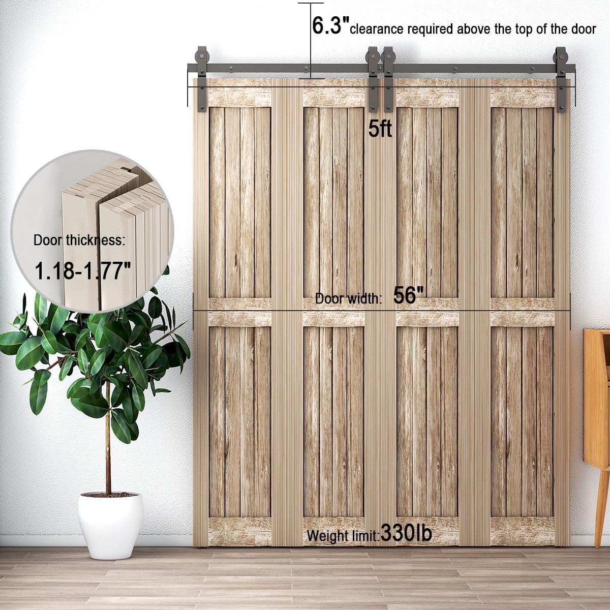 96"/8FT Bi-Folding Sliding Barn Door Hardware Kit for 4 Doors, Bi Fold Barn Door Hardware Fit Door Opening Width 92",Smoothly and Quietly,Easy to Install,No Door Panel (J Shape Hanger)