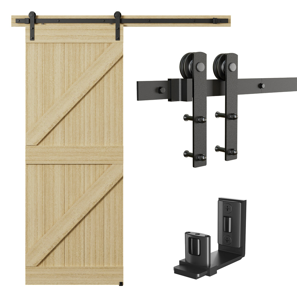 6.6FT/200CM Sliding Barn Door Hardware Kit with Adjustable Floor Guide Heavy and Sturdy Track Suitable For Single Door With Width of 100CM，Smoothly and Quietly,Easy to Install(Door not Included)