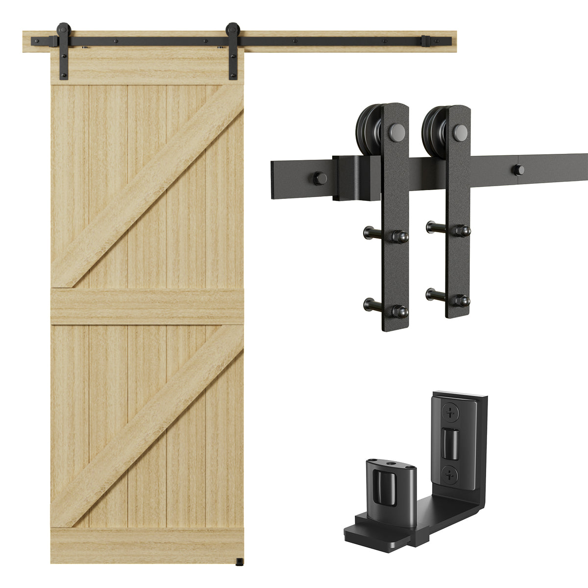 6.6FT/200CM Sliding Barn Door Hardware Kit with Adjustable Floor Guide Heavy and Sturdy Track Suitable For Single Door With Width of 100CM，Smoothly and Quietly,Easy to Install(Door not Included)
