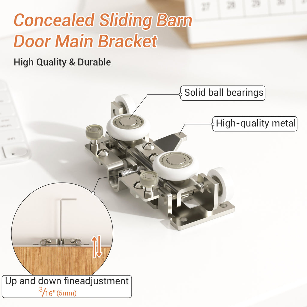 36" Concealed Sliding Barn Door Hardware with Soft Close Mechanism,Hidden Barn Door Hardware Kit,Wall Mount no Floor Track Fits Opening Width 25"-29"(Door not Included)