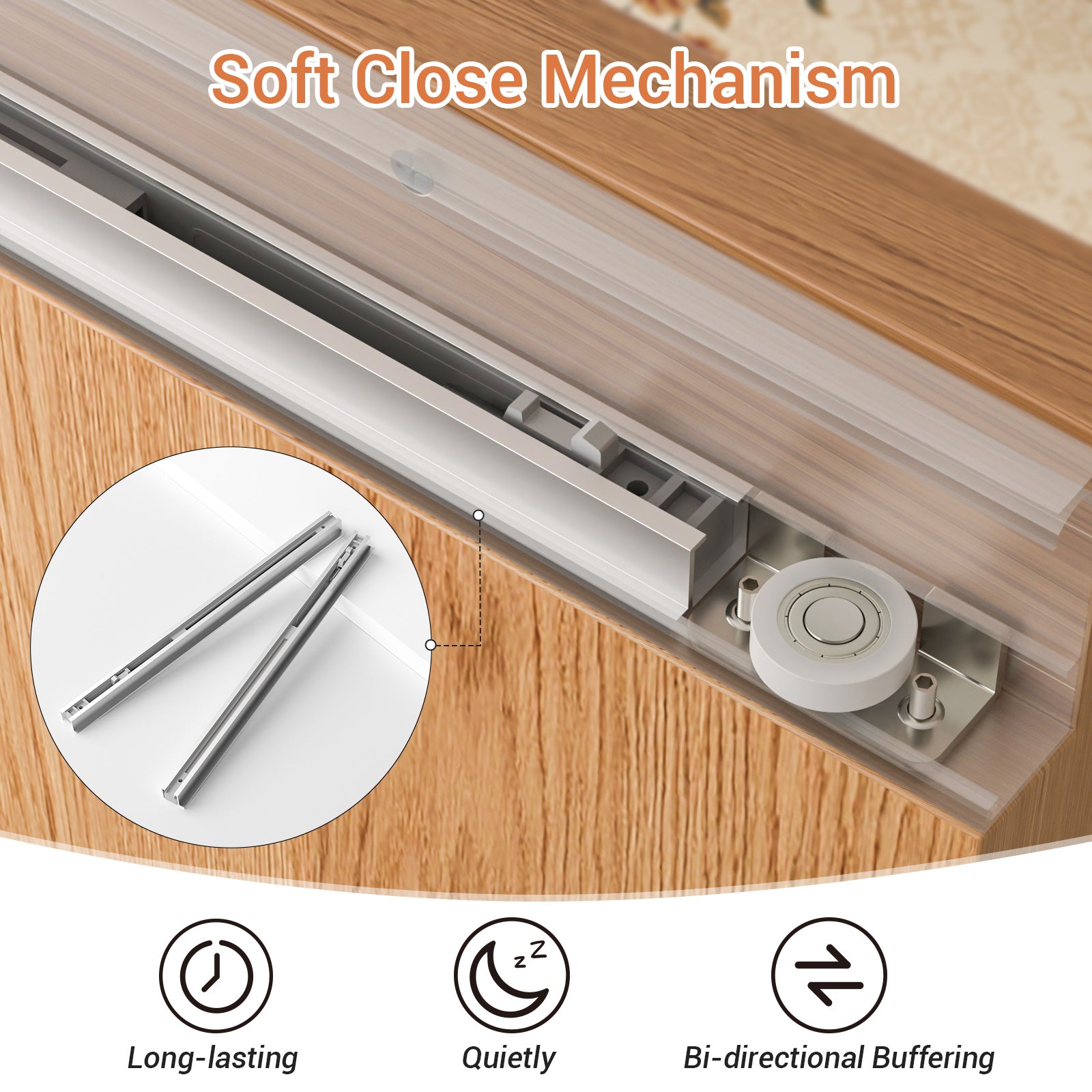 48" Concealed Sliding Barn Door Hardware with Soft Close Mechanism,Hidden Barn Door Hardware Kit,Wall Mount no Floor Track Fits Opening Width 25"-40"(Door not Included)