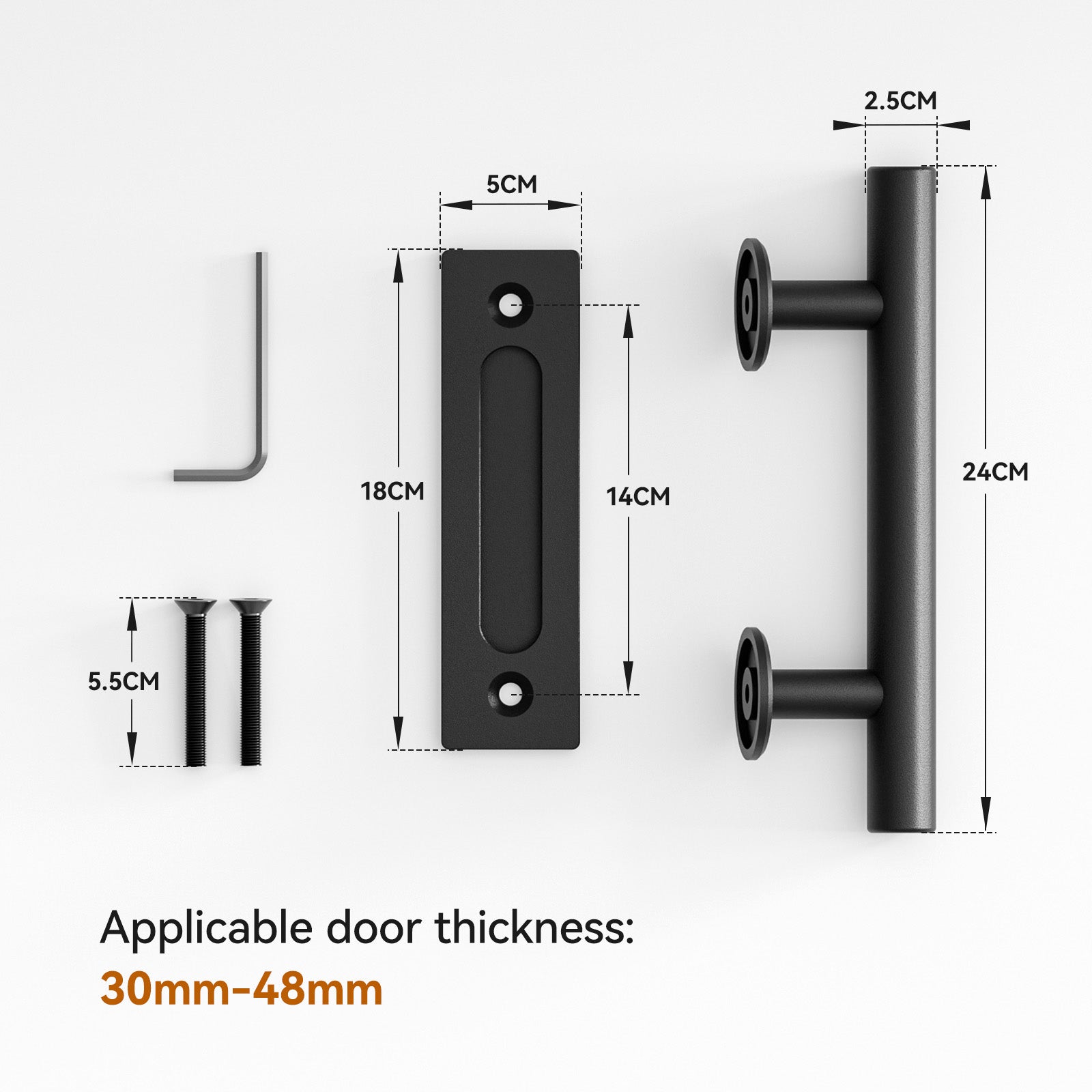 2PCS 24CM Sliding Barn Door Handle Two-Side Design,Matt Black