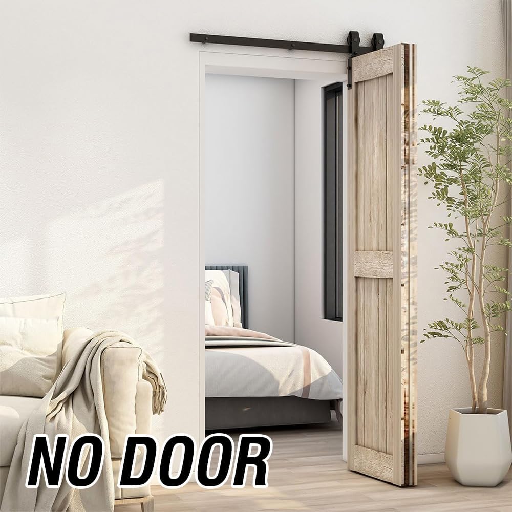 72"/6FT Bi-Folding Sliding Barn Door Hardware Kit for 4 Doors, Bi Fold Barn Door Hardware Fit Door Opening Width 68",Smoothly and Quietly,Easy to Install,No Door Panel (J Shape Hanger)