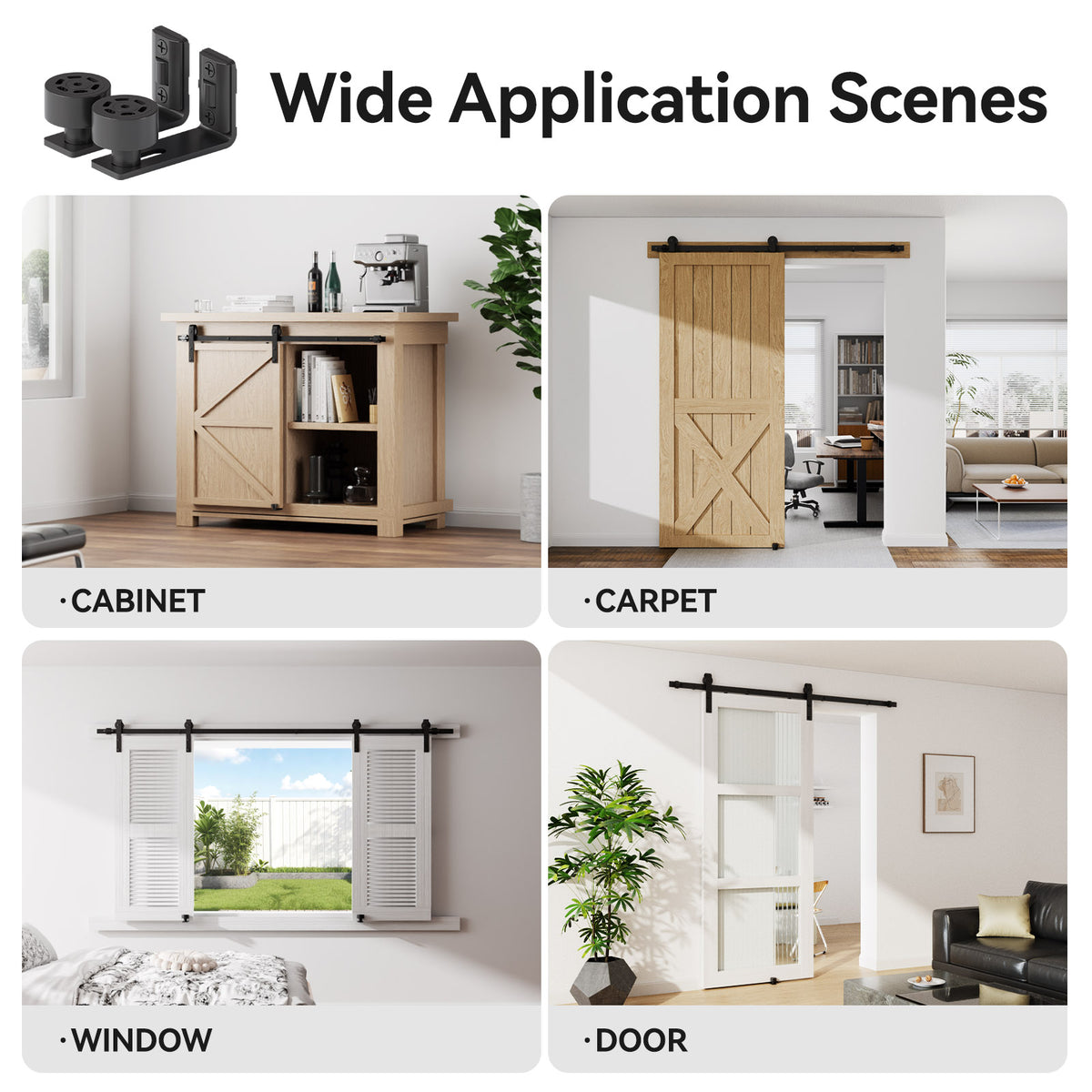 2PCS AONAYIOA Adjustable Roller Sliding Barn Door Bottom Floor Guide, Wall Mounted Barn Floor Guide, with Flush Flat Bottom, Fit All Size(Black)