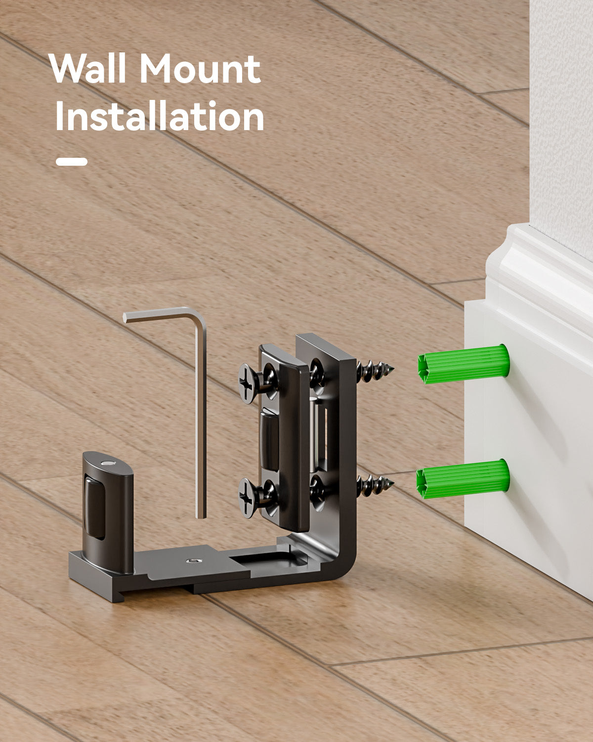 Sliding Barn Door Bottom Floor Guide, Adjustable U Shape Flexible Flush Design, Aluminum Alloy with Smooth Nylon Rollers, Wall Mounted