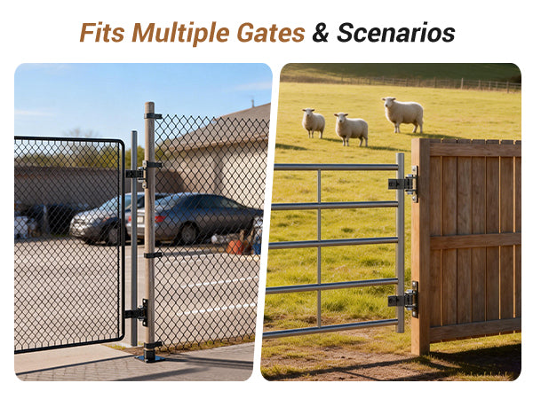 Farm Gate Hinges Heavy Duty, Fits 1-3/8'' Outer Diameter Pipes/Posts, Wall Mount Fence Hinges for Outdoor Gates, Carbon Steel Electroplating Surface Finishing (2 Pack)