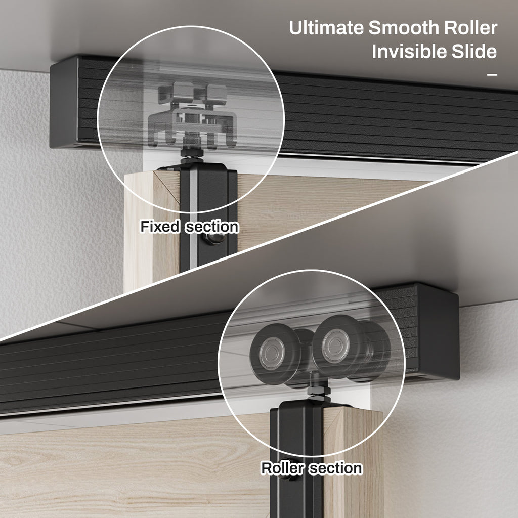 Ceiling Mount Box Rail Hardware Bifold Sliding Barn Door Hardware Heavy Duty Sliding Barn Door Track, Aluminium Alloy Kit for 2 Doors (No Door)