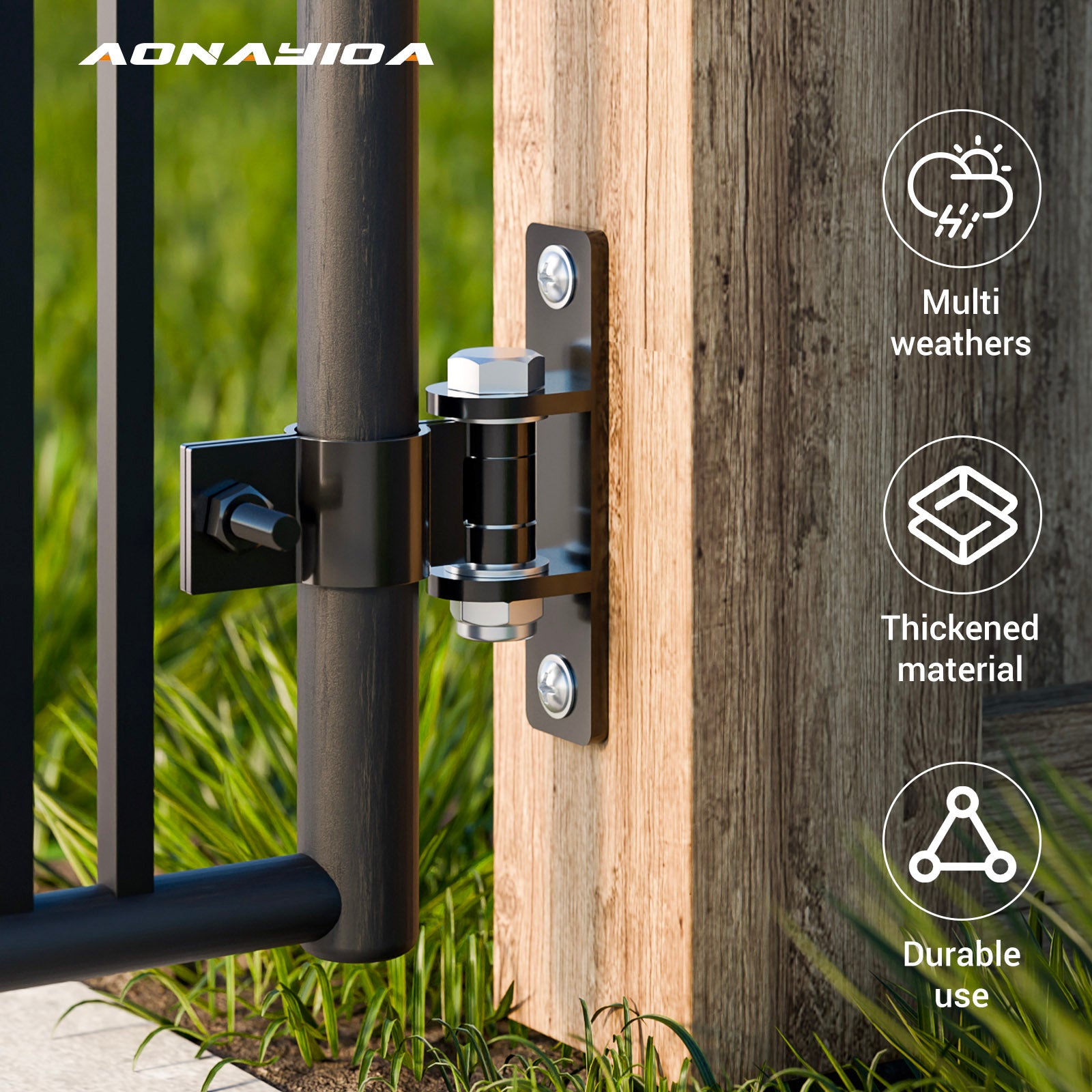 Farm Gate Hinges Heavy Duty, Fits 1-3/8'' Outer Diameter Pipes/Posts, Wall Mount Fence Hinges for Outdoor Gates, Carbon Steel Electroplating Surface Finishing (2 Pack)