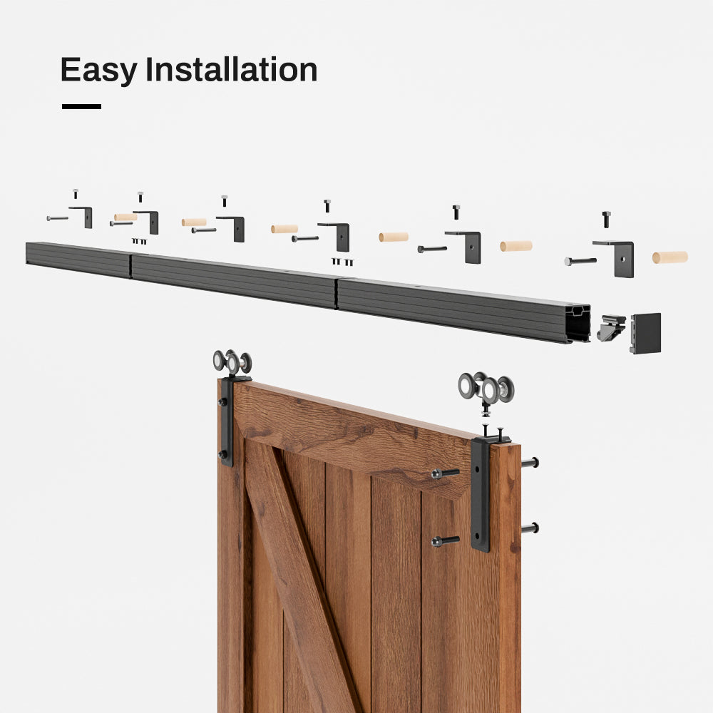 72"/6FT Box Rail Hardware Heavy Duty Sliding Barn Door Track, Aluminium Alloy Wall Mount Kit for Single Door, Smoothly and Quietly Easy to Install (No Door)