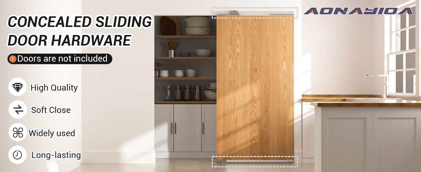 36" Concealed Sliding Barn Door Hardware with Soft Close Mechanism,Hidden Barn Door Hardware Kit,Wall Mount no Floor Track Fits Opening Width 25"-29"(Door not Included)