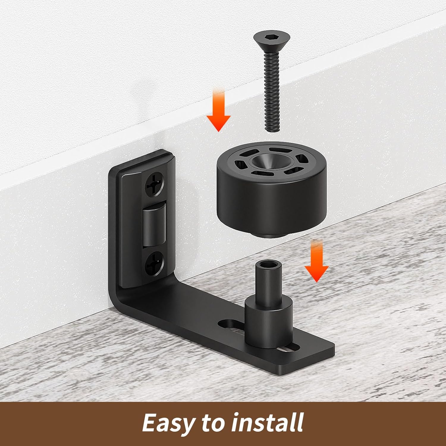 2PCS AONAYIOA Adjustable Roller Sliding Barn Door Bottom Floor Guide, Wall Mounted Barn Floor Guide, with Flush Flat Bottom, Fit All Size(Black)