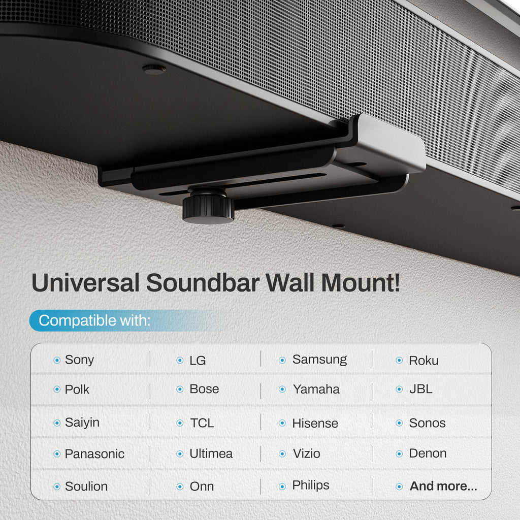 Soundbar Wall Mount Bracket with Anti-Scratch Foam Pads for Samsung, LG, Sony, Vizio, Bose, JBL and More Sound Bar Mounts Under TV,Depth Adjustable 4.1"-6.3",Hold up to 40 lbs