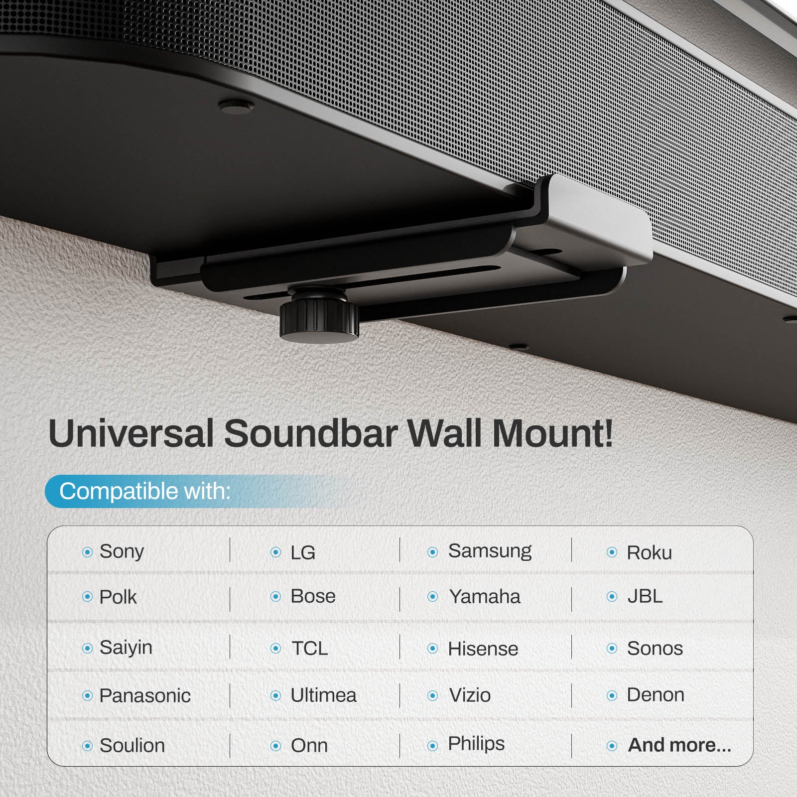 Soundbar Wall Mount Bracket with Anti-Scratch Foam Pads for Samsung, LG, Sony, Vizio, Bose, JBL and More Sound Bar Mounts Under TV,Depth Adjustable 4.1"-6.3",Hold up to 40 lbs