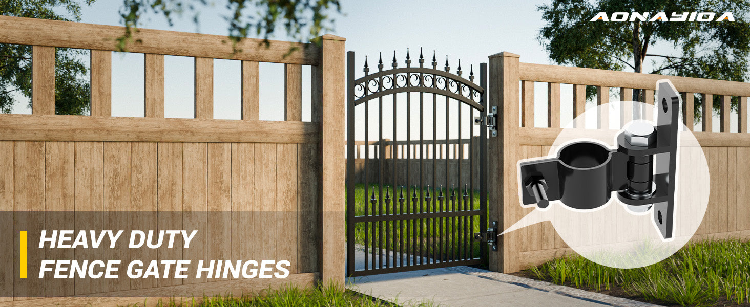 Farm Gate Hinges Heavy Duty, Fits 1-3/8'' Outer Diameter Pipes/Posts, Wall Mount Fence Hinges for Outdoor Gates, Carbon Steel Electroplating Surface Finishing (2 Pack)