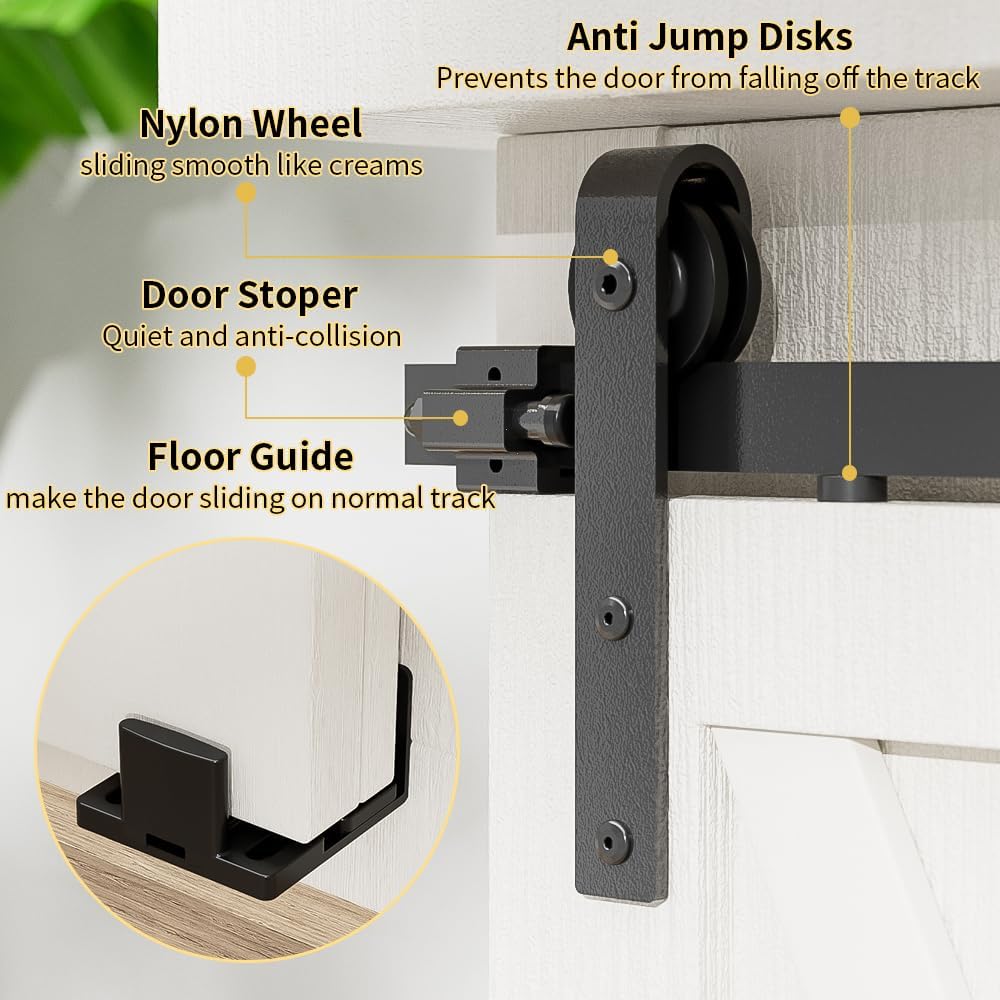 3FT Super Mini Barn Door Hardware Kit, Sliding Single Door Track Roller Kit for Cabinets Wardrobe TV Stand, J Shape(No Cabinet)
