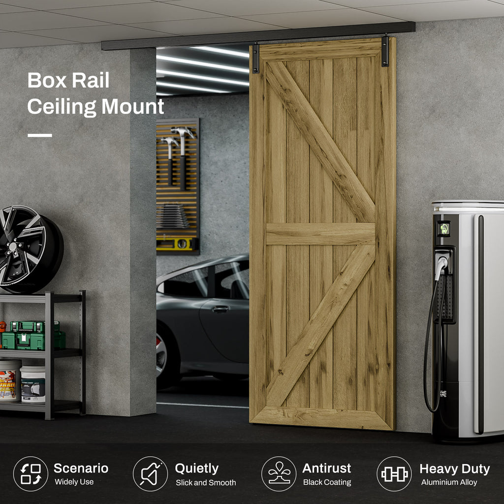 Ceiling Mount Box Rail Barn Door Hardware Heavy Duty Sliding Barn Door Track, Aluminium Alloy Kit for Single Door (No Door)