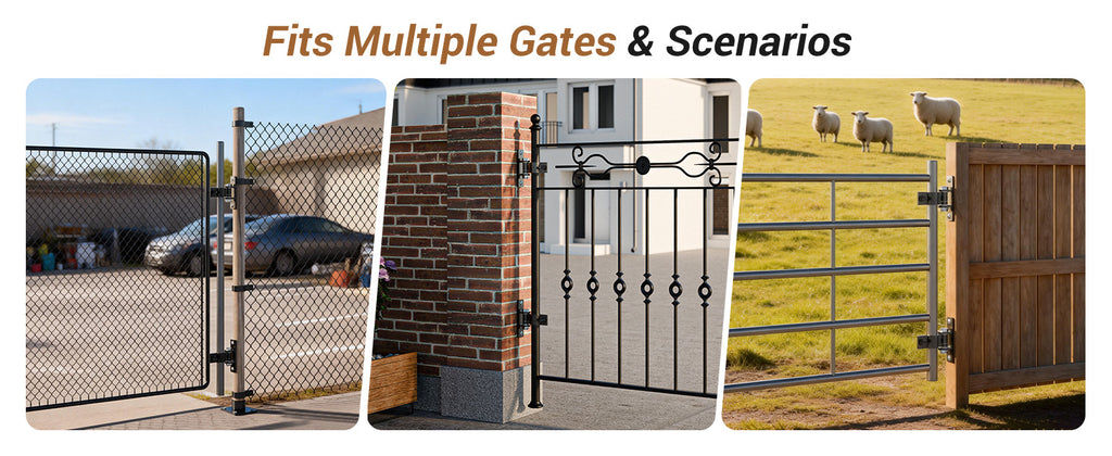 Farm Gate Hinges Heavy Duty, Fits 1-3/8'' Outer Diameter Pipes/Posts, Wall Mount Fence Hinges for Outdoor Gates, Carbon Steel Electroplating Surface Finishing (2 Pack)