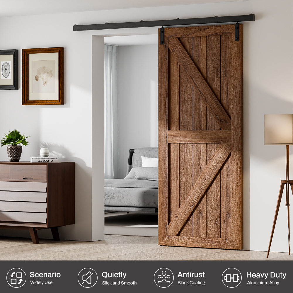 72"/6FT Box Rail Hardware Heavy Duty Sliding Barn Door Track, Aluminium Alloy Wall Mount Kit for Single Door, Smoothly and Quietly Easy to Install (No Door)