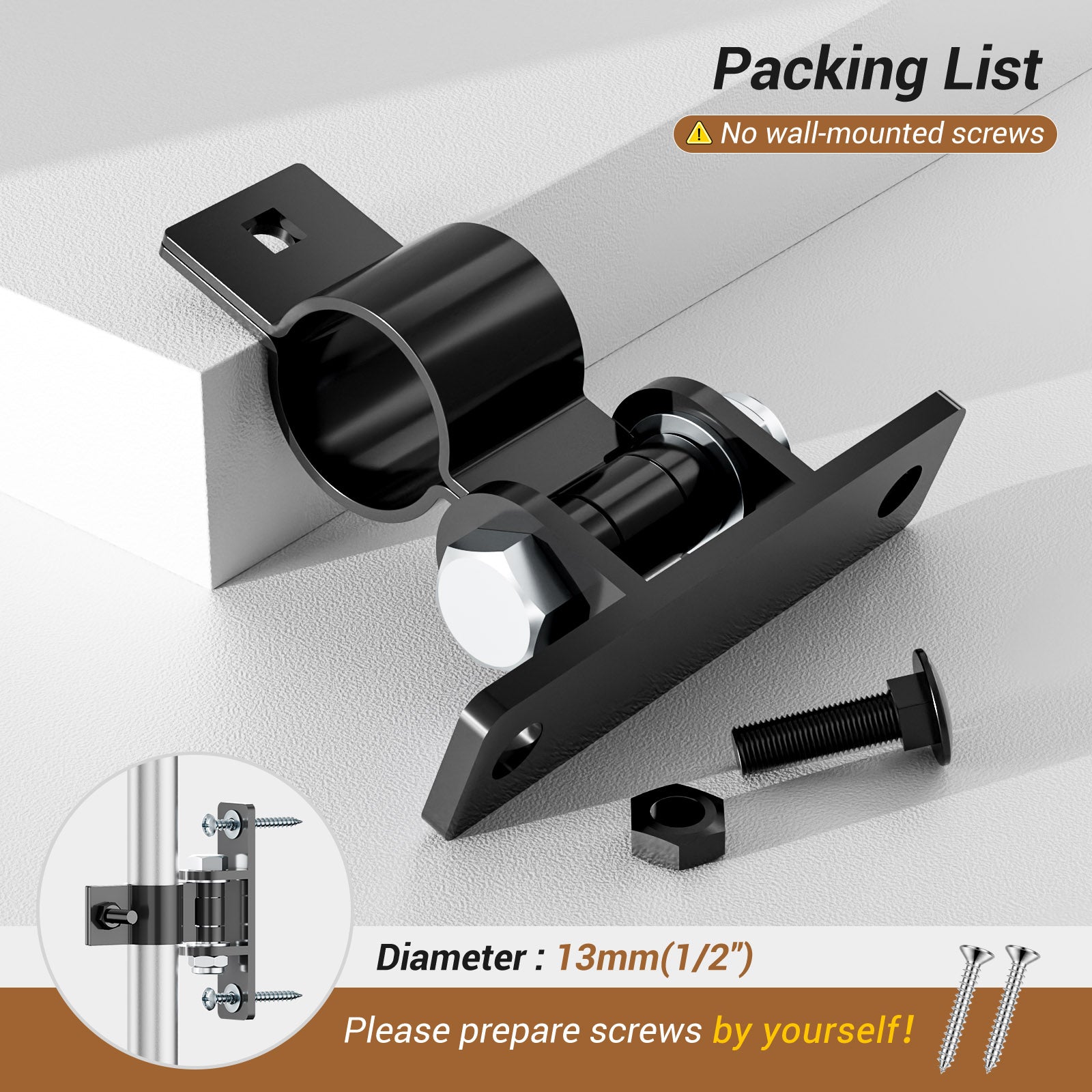 Farm Gate Hinges Heavy Duty, Fits 1-3/8'' Outer Diameter Pipes/Posts, Wall Mount Fence Hinges for Outdoor Gates, Carbon Steel Electroplating Surface Finishing (2 Pack)
