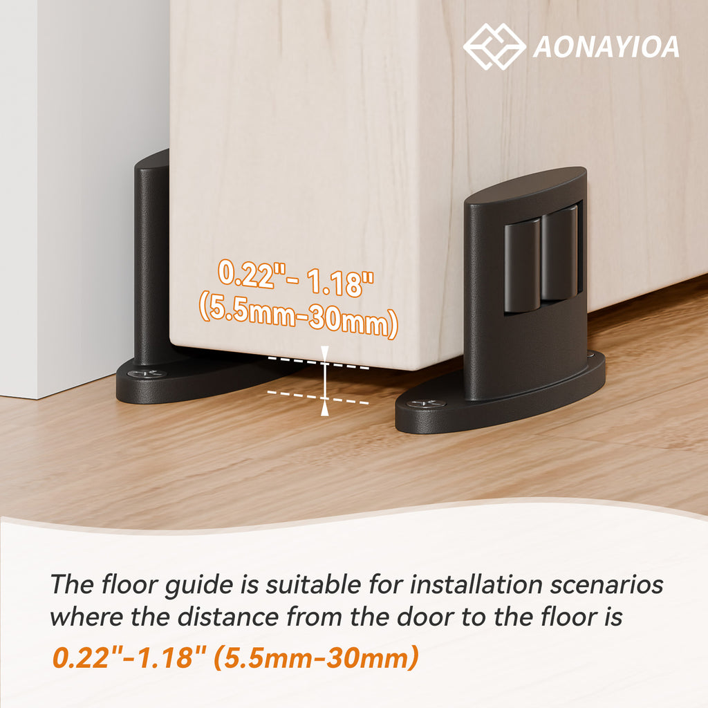 AONAYIOA Sliding Barn Door Bottom Floor Guide, Compact Double-Sided Roller Design, Aluminum Alloy with Smooth Nylon Rollers, Floor Mounted