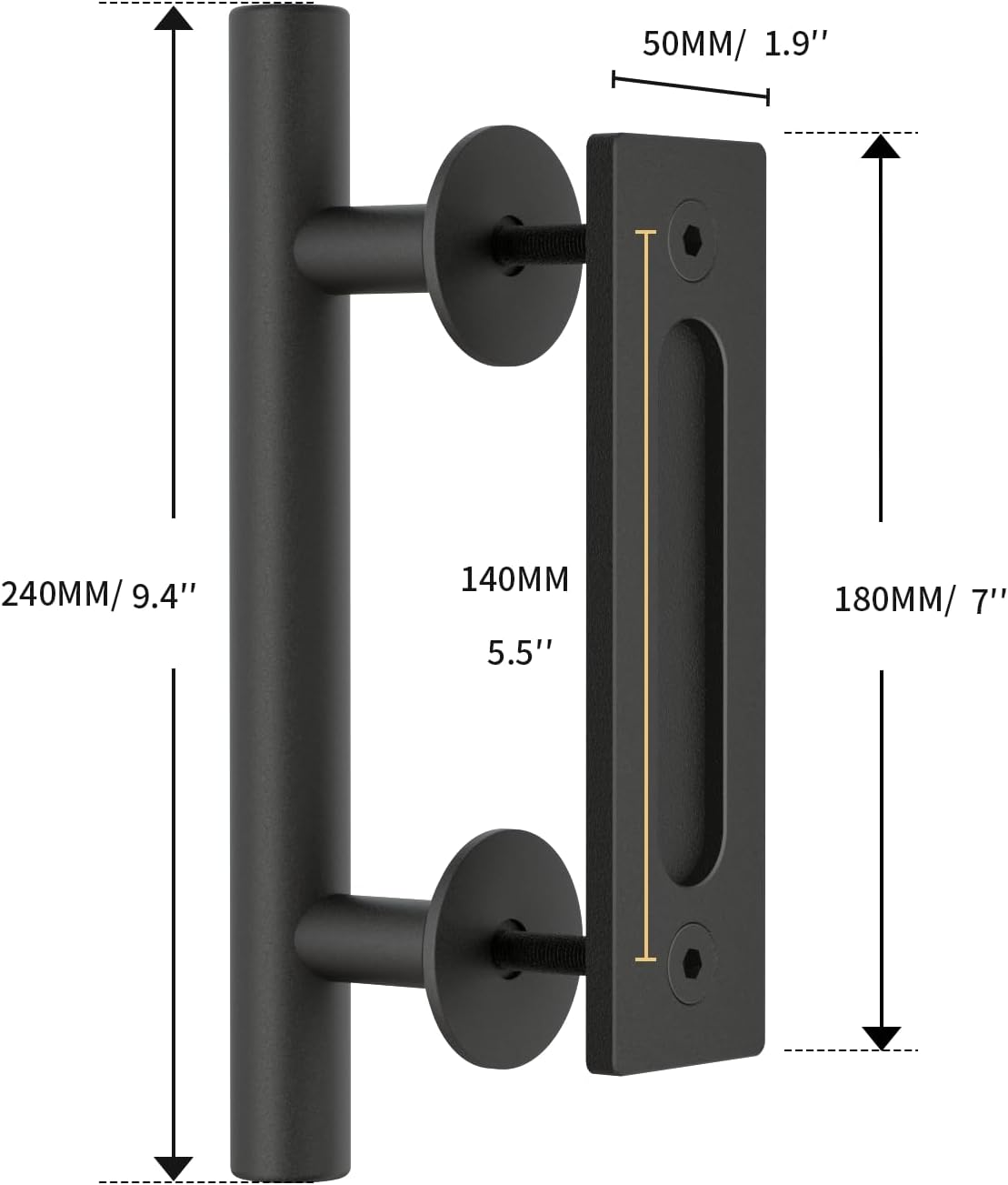 AONAYIOA 24CM Schiebetürgriff, Schiebetürtürgriff, für Scheunentür Holztür, Schranktür, Schwarz