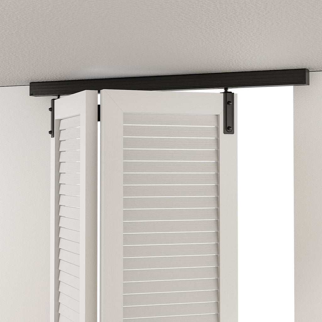 Box Rail Hardware Bifold Sliding Barn Door Hardware Track, Ceiling Mount Aluminium Alloy Kit for 2 Bifold Doors (Door Not Included)