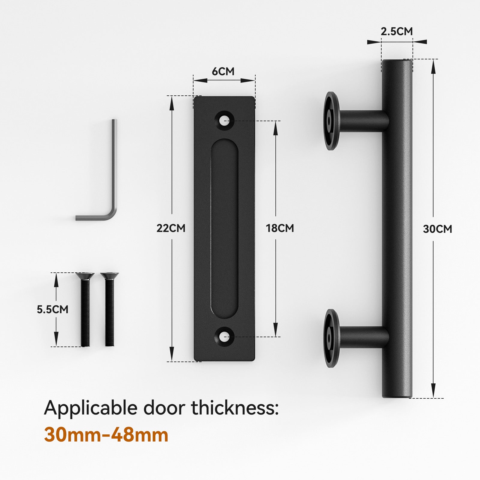 2PCS 30CM Sliding Barn Door Handle Two-Side Design,Matt Black