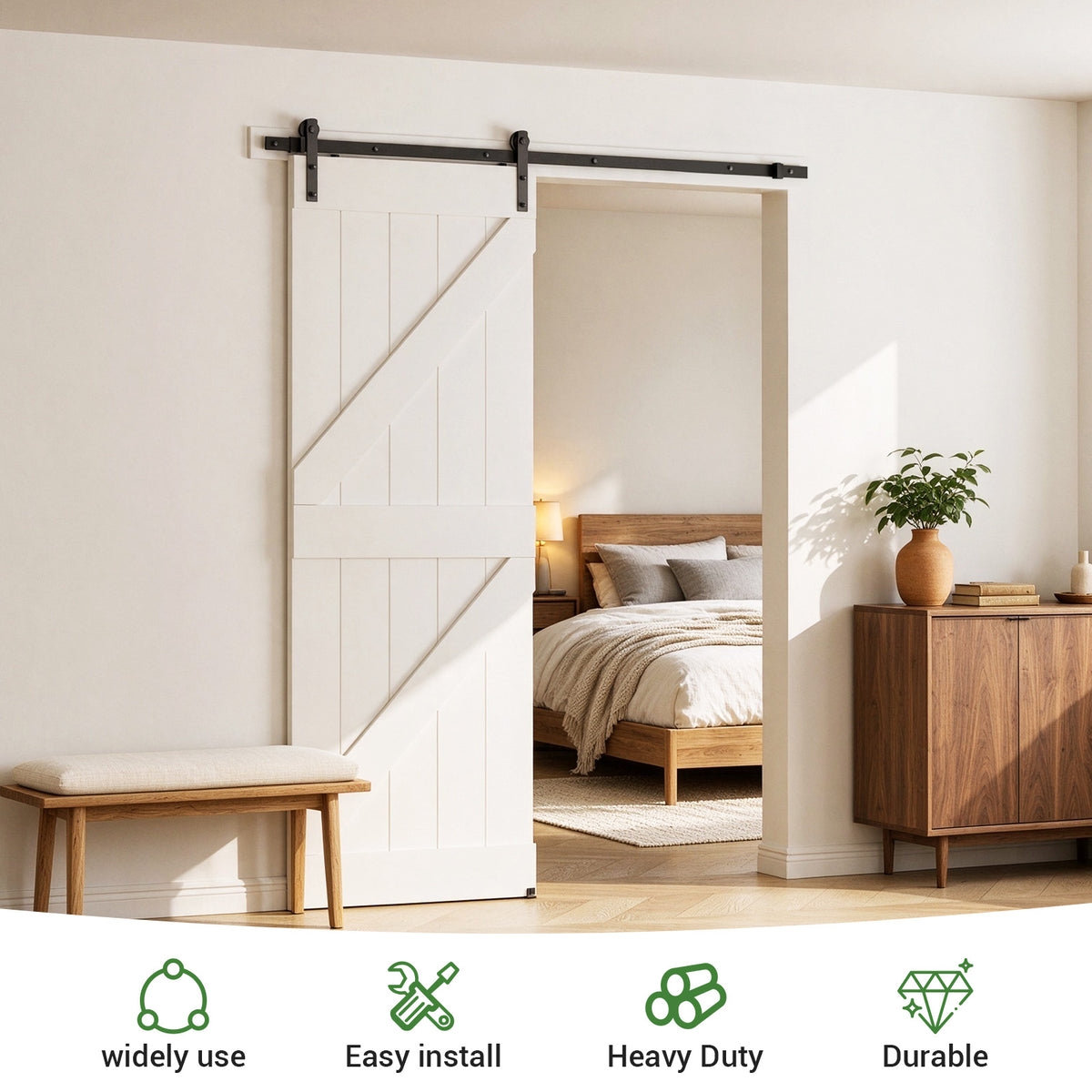 6.6FT/200CM Sliding Barn Door Hardware Kit with Adjustable Floor Guide Heavy and Sturdy Track Suitable For Single Door With Width of 100CM，Smoothly and Quietly,Easy to Install(Door not Included)