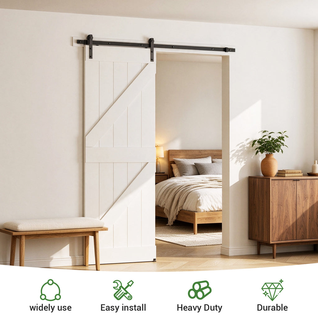 6FT/Sliding Barn Door Hardware Kit with Adjustable Floor Guide