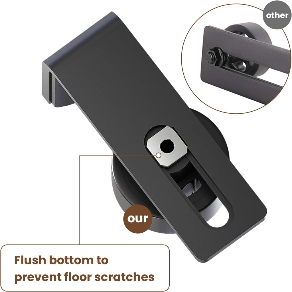 2PCS AONAYIOA Adjustable Roller Sliding Barn Door Bottom Floor Guide, Wall Mounted Barn Floor Guide, with Flush Flat Bottom, Fit All Size(Black)