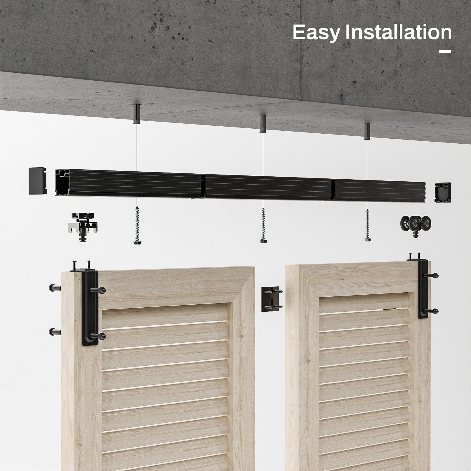 Ceiling Mount Box Rail Hardware Bifold Sliding Barn Door Hardware Heavy Duty Sliding Barn Door Track, Aluminium Alloy Kit for 2 Doors (No Door)